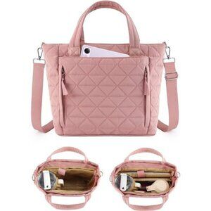 Quilted Puffer Tote Bag with Stanley Cup Holder Work Travel Carry On Purse